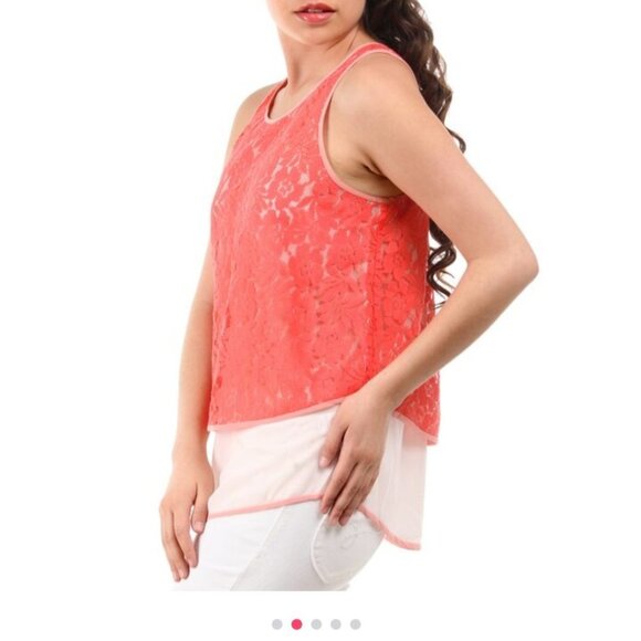 French Connection Coral Lace Overlay Top - Picture 3 of 6